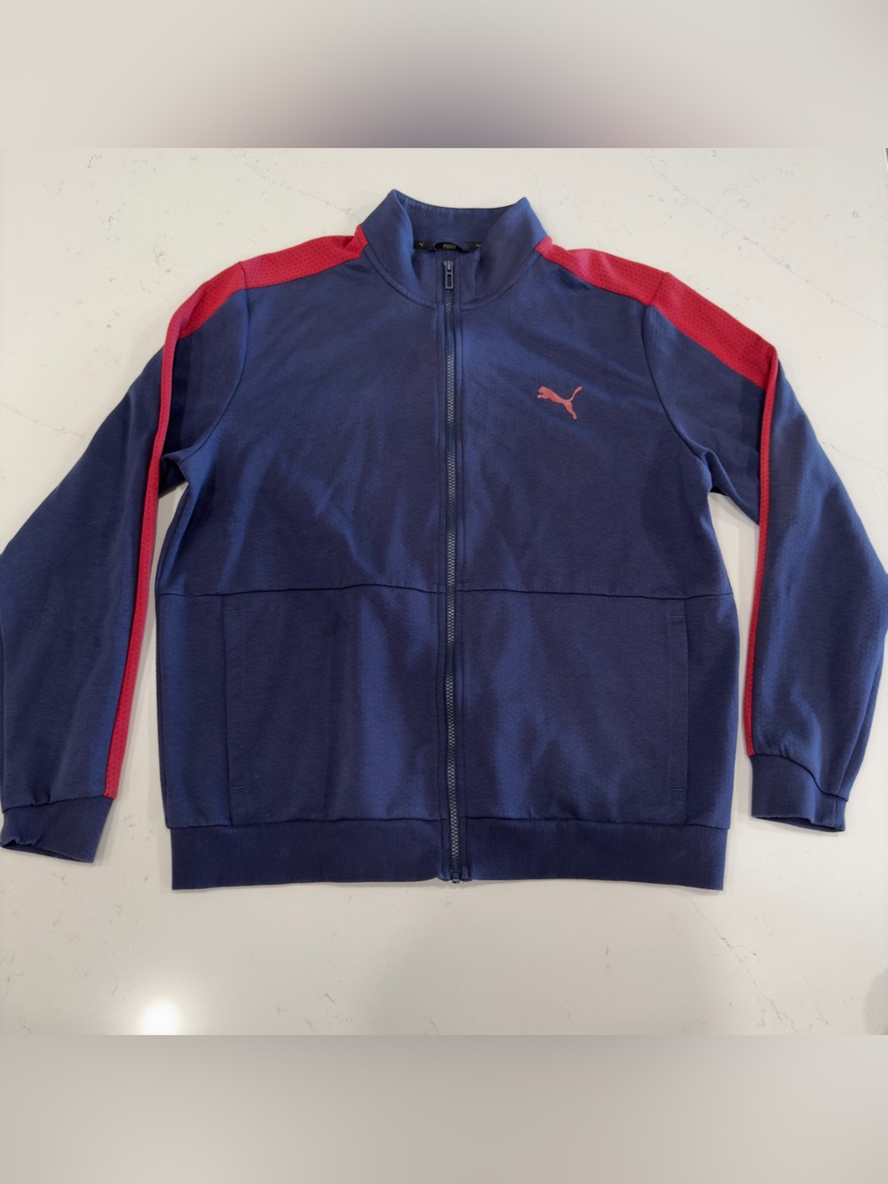 Puma Men’s Navy Blue and Red Full Zip Track Jacket - XL